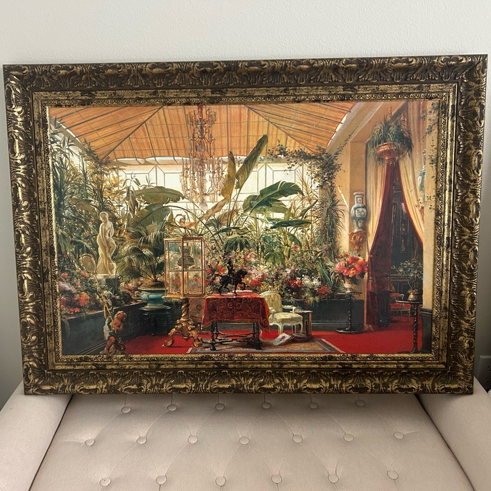 Ornate Gold Framed Botanical Parlor Print - Red & Green